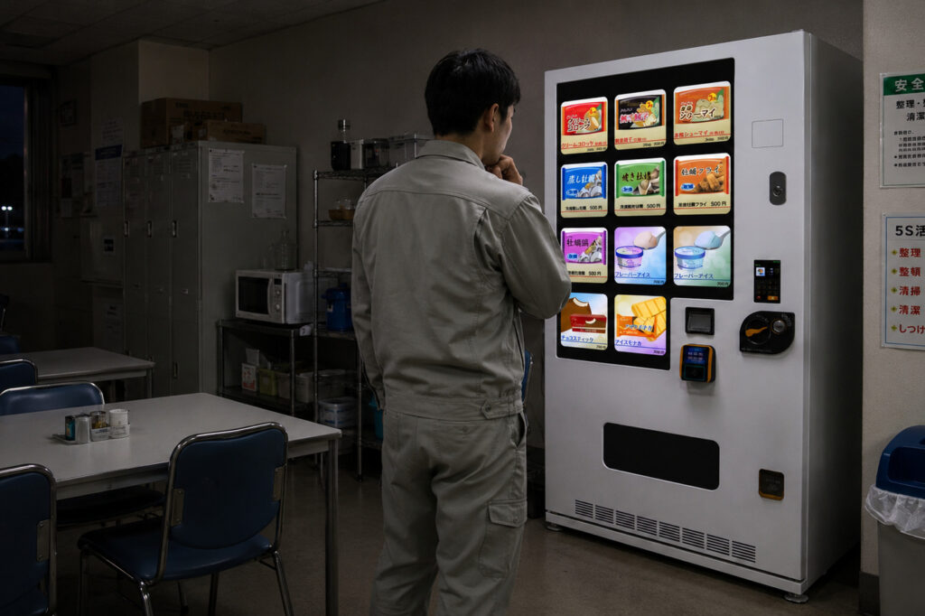 夜勤や休憩時の食事ニーズに対応する冷凍自販機